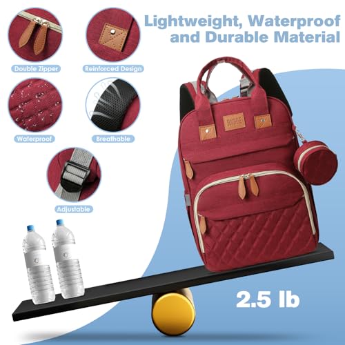 JSTPRO Diaper Bag Backpack, Large Diaper Bag with Changing Station, Baby Bag, New Mom Gifts, Lightweight Waterproof Unisex Diaper Bag with Insulated Pockets and USB Charging Port, Red - color: Red