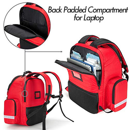Trunab First Responder Bag Trauma Backpack Empty, Medical Emergency Kits Storage Jump Bag Pack for EMT, EMS, Police, Firefighters, Safety Officers - Patented Design Red - color: Red