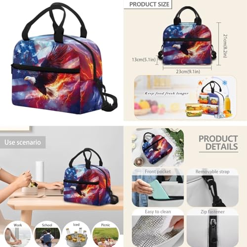 3PCS Kids Backpacks for Teen Girls Boys, Flag Eagle 17 Inch School Bookbag Set with Lunch Bag Pencil Case 3 in 1 Lightweight Daypacks for Middle High School Students - color: Flag Eagle