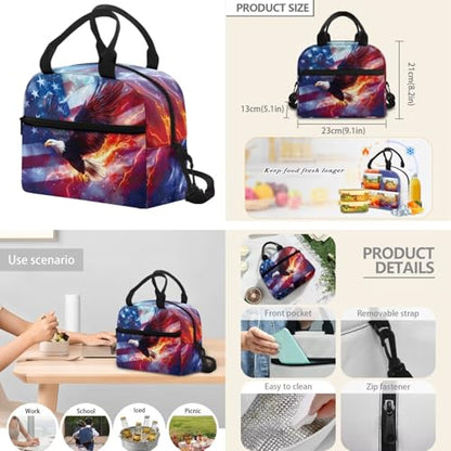 3PCS Kids Backpacks for Teen Girls Boys, Flag Eagle 17 Inch School Bookbag Set with Lunch Bag Pencil Case 3 in 1 Lightweight Daypacks for Middle High School Students - color: Flag Eagle