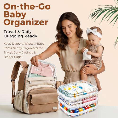 3 Pack Diaper Bag Organizer Pouches, Clear Hard Shell Zipper Cases for Travel, Makeup Bag, Toiletry Bag, Toy Storage Bins, Waterproof Storage Box for Pacifier Snacks Wipes Clothes Baby Essentials - size: 3M