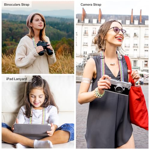 FIEIL Universal Shoulder Strap, Neoprene Padded Bag Strap with Double Adjustable Buckles, Comfortable Neck Lanyard for Camera, Cellphone Tablet,iPad, Laptop, Binocular, Luggage Bag(Rainbow Heart) - color: Rainbow Heart