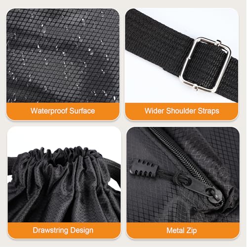 Dntorx Drawstring Backpack, Gym Bag for Women, Kids Swim Bag Black | Waterproof string backpack with water bottle pocket, lightweight washable roomy drawstring design adjustable straps - color: Black
