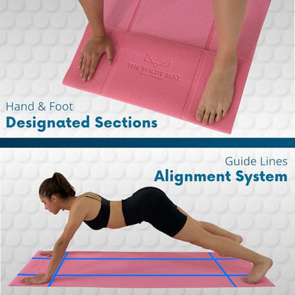 Foldable Yoga Mat Thick, in 6 Combinations; Greater Support and Protection for Joints, Body Alignment System, and Sections for Hands and Feet. Non-slip texture and water-resistant - color: Pink