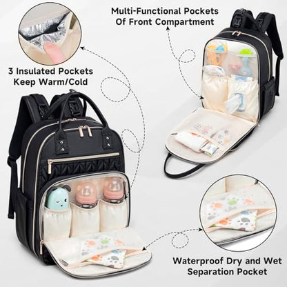 Tealari Diaper Bag Backpack,Stylish Baby Diaper Bag,Waterproof Travel Diaper Backpacks Baby Bags with Changing Pad,Stroller Straps,Insulated Pockets (Black) - color: Black