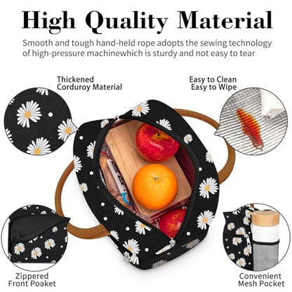 Coobiiya Lunch Bag Lunch Box for Women Men, Reusable Cute Lunchbag - Leakproof, Adult Insulated Lunch Box Tote with Large Capacity, Cooler Container for Work, Travel, Office (Black Daisy) - color: Black Daisy