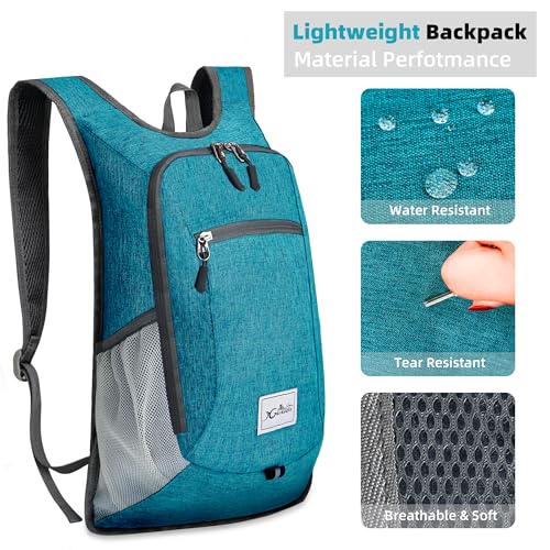Xgunion Hiking Backpack 10L Small Travel Lightweight Daypack Foldable Hiking Packable Camping Hiking Backpacks for Women Men (Teal Blue) - color: Teal Blue