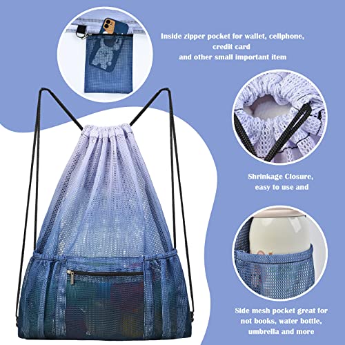Mesh Drawstring Backpack Bag Beach Bag with Zipper Pocket Gym Backpack Bag for Swimming Gear Gym Storage Bag for Adult Kids (Grey) - color: Grey