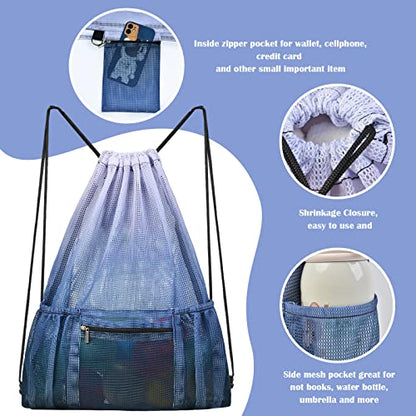 Mesh Drawstring Backpack Bag Beach Bag with Zipper Pocket Gym Backpack Bag for Swimming Gear Gym Storage Bag for Adult Kids (Grey) - color: Grey