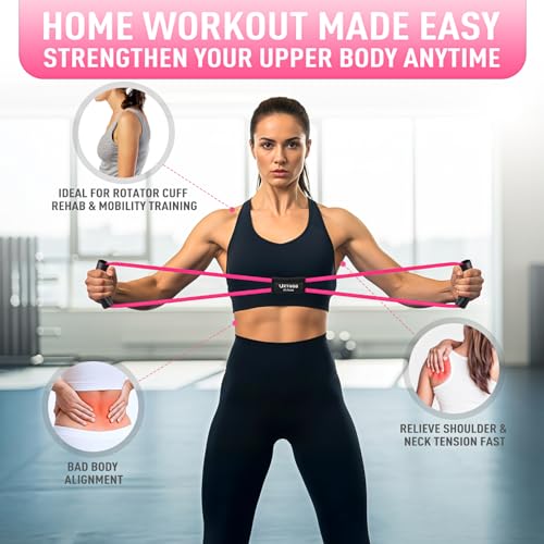 Figure 8 Resistance Bands for Arm, Back, 3 Level Latex Heavy Exercise Bands with Handles for Strength Training, Full Body Workout, Physical Therapy, Pilates, Yoga, Home Gym Equipment for Women - style: Pink
