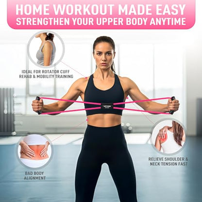 Figure 8 Resistance Bands for Arm, Back, 3 Level Latex Heavy Exercise Bands with Handles for Strength Training, Full Body Workout, Physical Therapy, Pilates, Yoga, Home Gym Equipment for Women - style: Pink