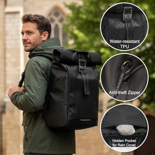 Besnfoto Waterproof Camera Backpack, Rolltop Photography Bag for Photographers, Expandable DSLR Mirrorless Case with 15.6" Laptop Compartment, Quick Side Access & Tripod Holder for Hiking Travel - color: Black Ii