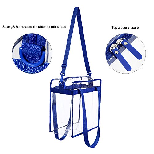 BAGAIL Clear Bags 12x6x12 Stadium Approved Clear Tote Bag with Zipper Closure Crossbody Shoulder Bag with Adjustable Strap - color: Royalblue