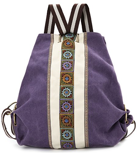 Goodhan Women Canvas Backpack Daypack Casual Shoulder Bag, Vintage Heavy-duty Anti-theft Travel Backpack - color: Violet