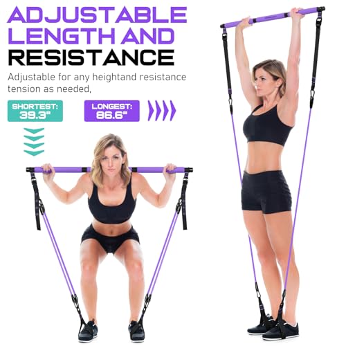Pilates Bar Kit with Resistance Bands, Multifunctional Pilates Bar for Women & Men with Heavy-Duty Metal Adjustment Buckle, Pilates Home Equipment for Full BodyWorkouts - color: Purple