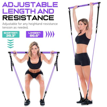 Pilates Bar Kit with Resistance Bands, Multifunctional Pilates Bar for Women & Men with Heavy-Duty Metal Adjustment Buckle, Pilates Home Equipment for Full BodyWorkouts - color: Purple