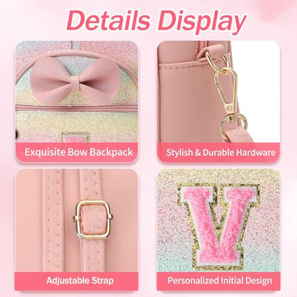 Birthday Gift for 2 3 4 5 6 7 8 9 10 Year old Girls Personalized Initial Mini Backpack Purse for Toddler Kids-Shine-V - color: Shine, style: V