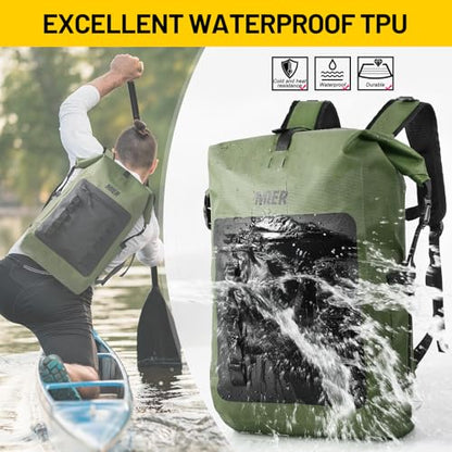 MIER Dry Bag Waterproof Backpack 30L Dry Sack Heavy Duty Roll-Top Closure for Kayaking, Beach, Boating, Swimming, Surfing - color: Army Green/Black