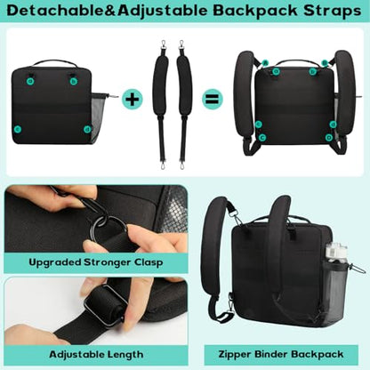 Veirdro 3 Inch D-Ring Zipper Binder Backpack for 700+ Sheets Capacity& 13 Inch Laptop Compartment, Detachable 3-Ring Zip Up Binder Bag with Backpack Straps& Water Bottle Pocket for School (Black)