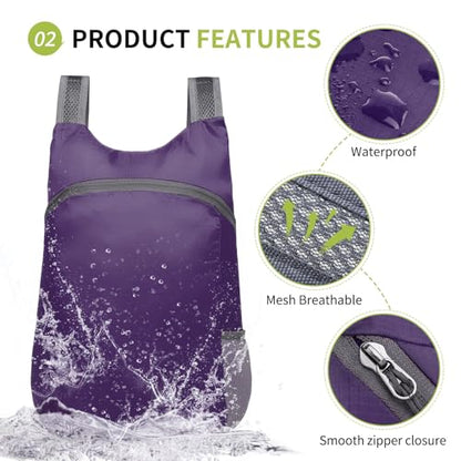 20L Hiking-Daypack Lightweight Foldable Travel Packable Backpack for Camping Cycling Outdoor,Purple - color: Purple