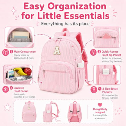 BTOOP Kids Backpack for Girls 3-6, Preschool Kindergarten Backpack with Insulated Lunch Compartment & Chest Strap, Cute Lightweight School Travel Bag Fits A4 Folder - color: Pink Stripes-15'', size: Age 3-6 (14.5" H Fit Folder)