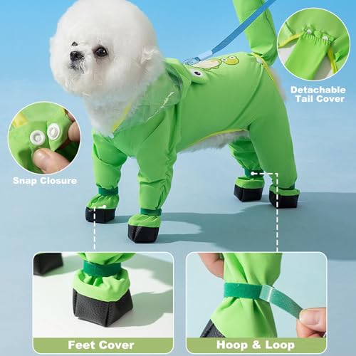 Junchl Small Dog Raincoat Rainboots with D-Ring, Full Coverage Dog Rain Jacket Slicker Poncho, Waterproof Dog Rain Jacket with Reflective Strip, Rainboot, Tail Cover Panda M - color: Panda, size: M:Back 12"(5-8lb)