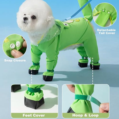 Junchl Small Dog Raincoat Rainboots with D-Ring, Full Coverage Dog Rain Jacket Slicker Poncho, Waterproof Dog Rain Jacket with Reflective Strip, Rainboot, Tail Cover Panda M - color: Panda, size: M:Back 12"(5-8lb)