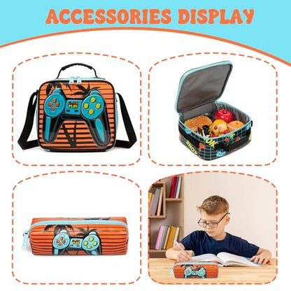Meetbelify Kids School Backpacks for Girls Boys Backpack with Lunch Bag for Elmentary Students - color: 02 Game