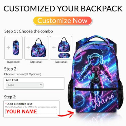 Kids Boys Backpack Personalized Astronaut Backpacks for School Travel - Cool Large Capacity Custom Bookbag for Kindergarten Elementary - color: White