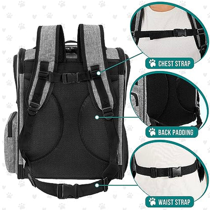 PetAmi Dog Backpack Carrier for Cats and Small Dogs, 4-Way Entry Ventilated Pet Carrier for Hiking Travel, Foldable Top with Sherpa Bed, Reflective and Poop Bag Dispenser, Up to 18 lbs, Heather Grey - color: Heather Grey