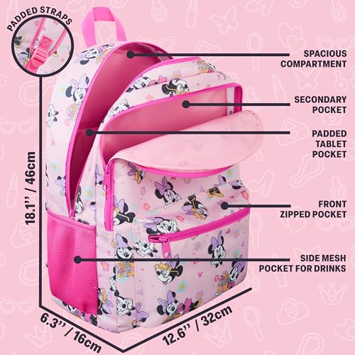 Get Trend Disney Minnie Mouse Kids Backpack for Girls, 18 inch Bookbag with Padded Straps, Travel School Bag, Girls Gifts (Pink Minnie Mouse) - color: Pink Minnie Mouse