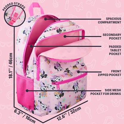 Get Trend Disney Minnie Mouse Kids Backpack for Girls, 18 inch Bookbag with Padded Straps, Travel School Bag, Girls Gifts (Pink Minnie Mouse) - color: Pink Minnie Mouse