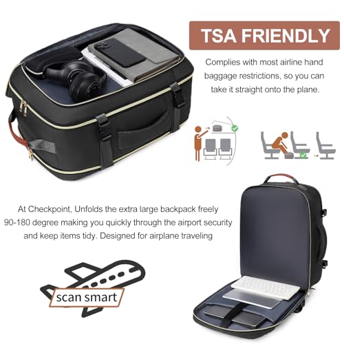 40L Travel Laptop Backpack for Women & Men, Airline Approved Carry On Luggage Overnight Bags, Waterproof Personal Item Bag, Weekender Essentials Backpacks Vacuum Backpack Black - color: Black