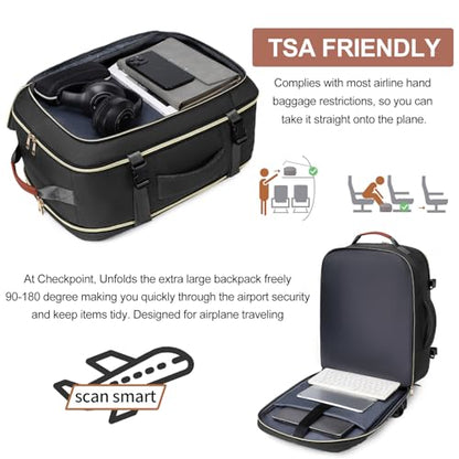 40L Travel Laptop Backpack for Women & Men, Airline Approved Carry On Luggage Overnight Bags, Waterproof Personal Item Bag, Weekender Essentials Backpacks Vacuum Backpack Black - color: Black