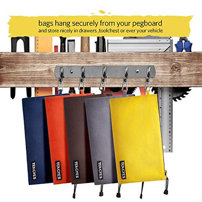 Canvas Tool Pouch Zipper Bag - 5 Pack Utility Bags Heavy Duty Metal Zippers Pouches with Carabiner, Multi Storage Organizer Clip on Tote Bags - color: 5 Pack
