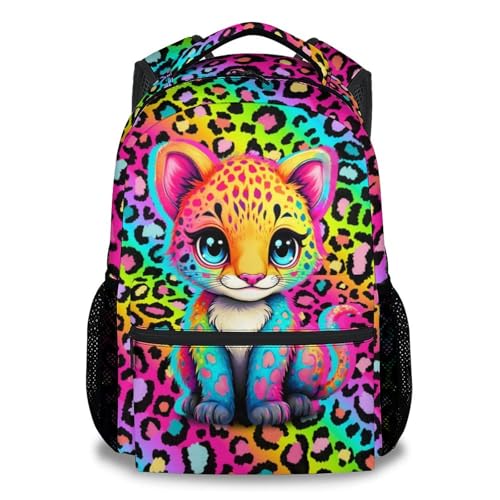 School Backpack for Girls - 17 Inch Kids Cheetah Backpacks Ages 6-8 - Cute Rainbow Leopard Print School Bag for Kindergarten - color: Color1-1