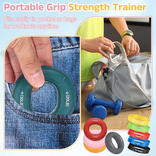 Silicone Ring Grip Strength Trainer with Finger Extension Band, Hand Grip Strengthener Forearm Trainer - color: Pink/Sky Blue, size: 30-50LB