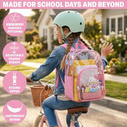 Get Trend Hello Kitty Sanrio Girls Clear Backpack, 17 inch Transparent School Bookbag, See Through Travel Bag with Straps, Kawaii Gifts for Girls (Pink Hello Kitty) - color: Pink Hello Kitty