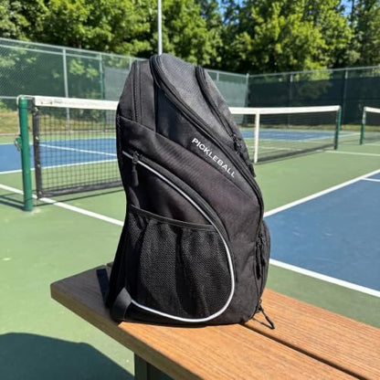 Personalized Pickleball Backpack - Large Pickle Ball Bag with Shoe Compartment, Fence Hook, Paddle Holder - Gifts for Men & Women - color: Black and White