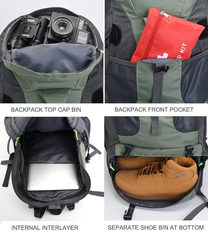 Bseash 50L Hiking Backpack, Water Resistant Lightweight Outdoor Sport Daypack Travel Bag for Camping Climbing Skiing Cycling (Gold - With Shoe Compartment) - color: Gold - With Shoe Compartment