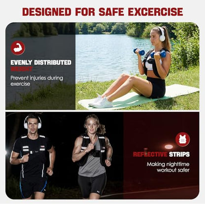 Weighted Vest, 5lb/10lb/12lb/15lb Weight Vest with Reflective Stripe for Women, Men, Rucking Vest for Walking Strength Training Running, Workout, Jogging - size: 5 lb