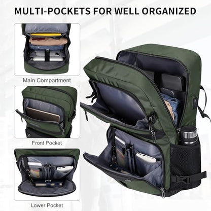 WITZMAN Carry on Travel Backpack for Men Women Laptop Backpack with USB Charging Port Airline Approved(B683 Army Green) - color: Army Green