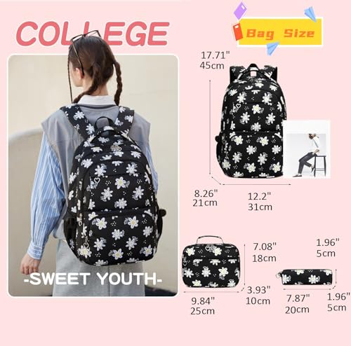 3Pcs Flower Daisy Backpack for Girls with Lunch Box Kids School Bag - color: 01 Purple 1