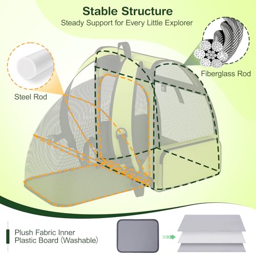 Cat Backpack Carrier for Travel Hiking: Expandable Foldable Breathable Mesh Soft Sided Ergonomic Design Small Dog Puppy Kitty up to 15lbs Camping Outdoor Green