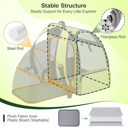 Cat Backpack Carrier for Travel Hiking: Expandable Foldable Breathable Mesh Soft Sided Ergonomic Design Small Dog Puppy Kitty up to 15lbs Camping Outdoor Green
