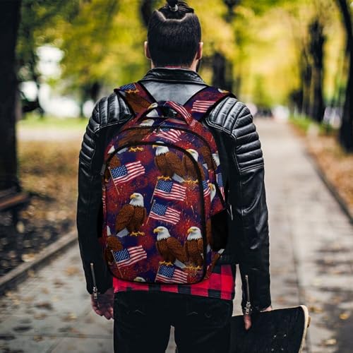 Casual Travel Laptop Backpack Bald Eagle American Flag Fireworks Pattern, Lightweight Anti Theft Computer Bag with Large Capacity for Men Women College Work - color: Pattern (334)