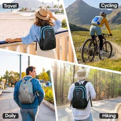 Seektop 15L Small Lightweight Hiking Backpack for Men Women Foldable Packable UltraLight Daypack for Travel Daily Outdoor - color: Blue White