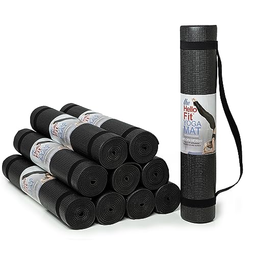 10-Pack Yoga Mat With Carrying Strap, 68" x 24" Non Slip Exercise Mat, 4mm Thick Gym Mat, Bulk Non Toxic Yoga Mats for Home Workout and Studios - color: Black