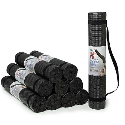 10-Pack Yoga Mat With Carrying Strap, 68" x 24" Non Slip Exercise Mat, 4mm Thick Gym Mat, Bulk Non Toxic Yoga Mats for Home Workout and Studios - color: Black