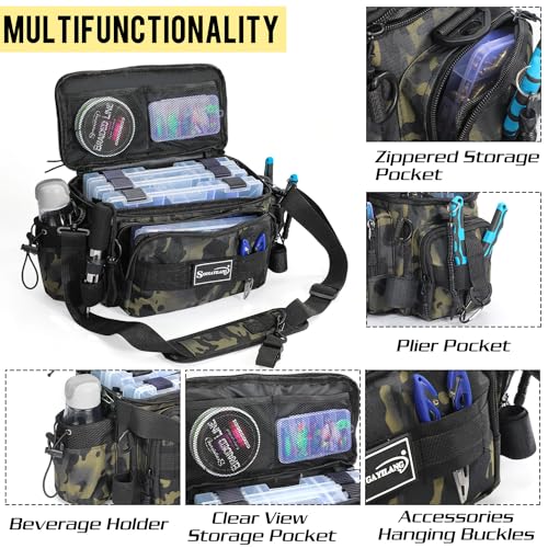 Sougayilang Fishing Tackle Bags with 3600 Tackle Tray - Fishing Tackle Storage Bags for Saltwater or Freshwater Fishing Gear - Padded Shoulder Strap - Tackle Box Bag Fishing Bag(Green) - color: Green with a 3600 Tackle Tray